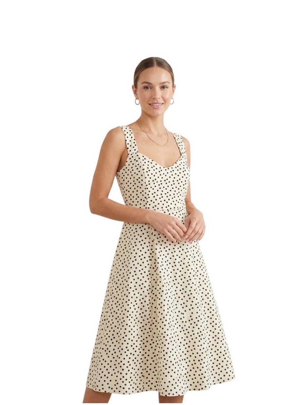 RACHEL ZOE Polka Dot Smocked Midi Dress Women Size 14 Black Cream NWOT